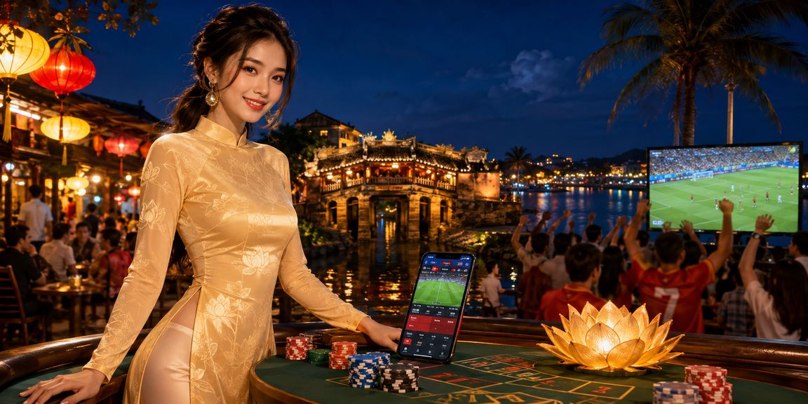 Người mặc áo dài tham gia đặt cược tại phố cổ Hội An