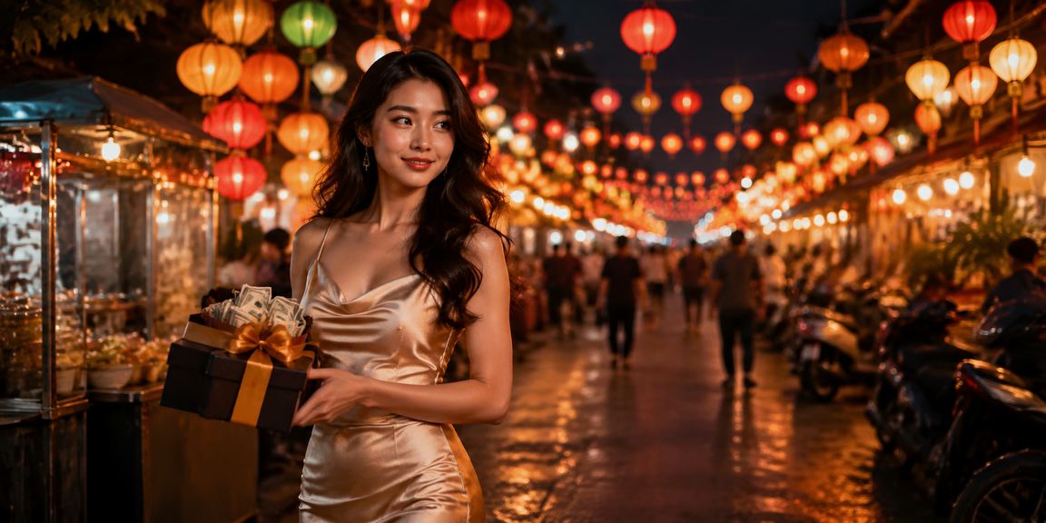 Cảnh chợ đêm Ninh Bình với người chơi game trên điện thoại